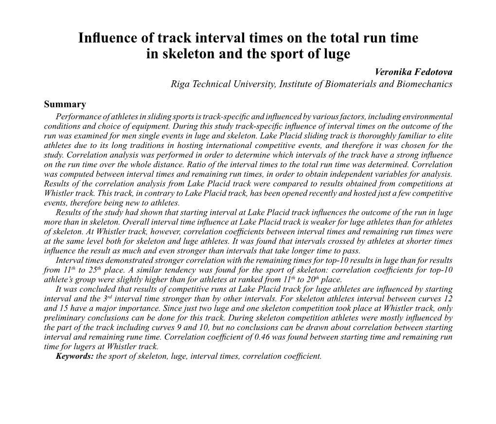Influence of Track Interval Times on the Total Run Time in Skeleton and The