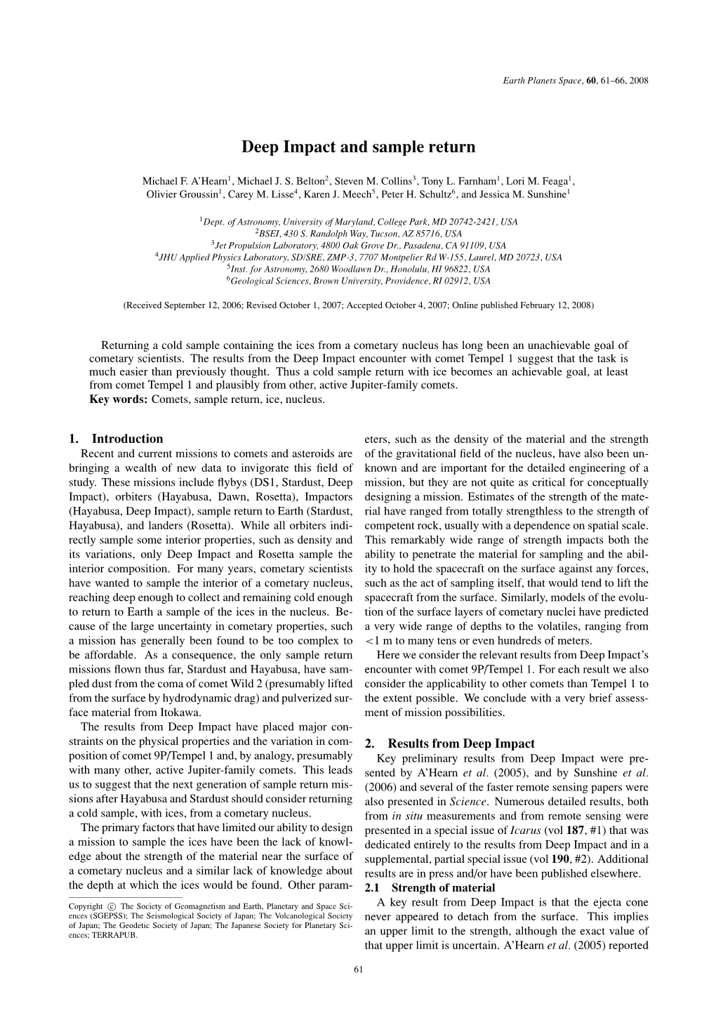 Deep Impact and Sample Return