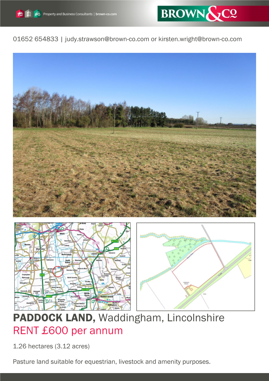 PADDOCK LAND, Waddingham, Lincolnshire RENT £600 Per Annum 1.26 Hectares (3.12 Acres)