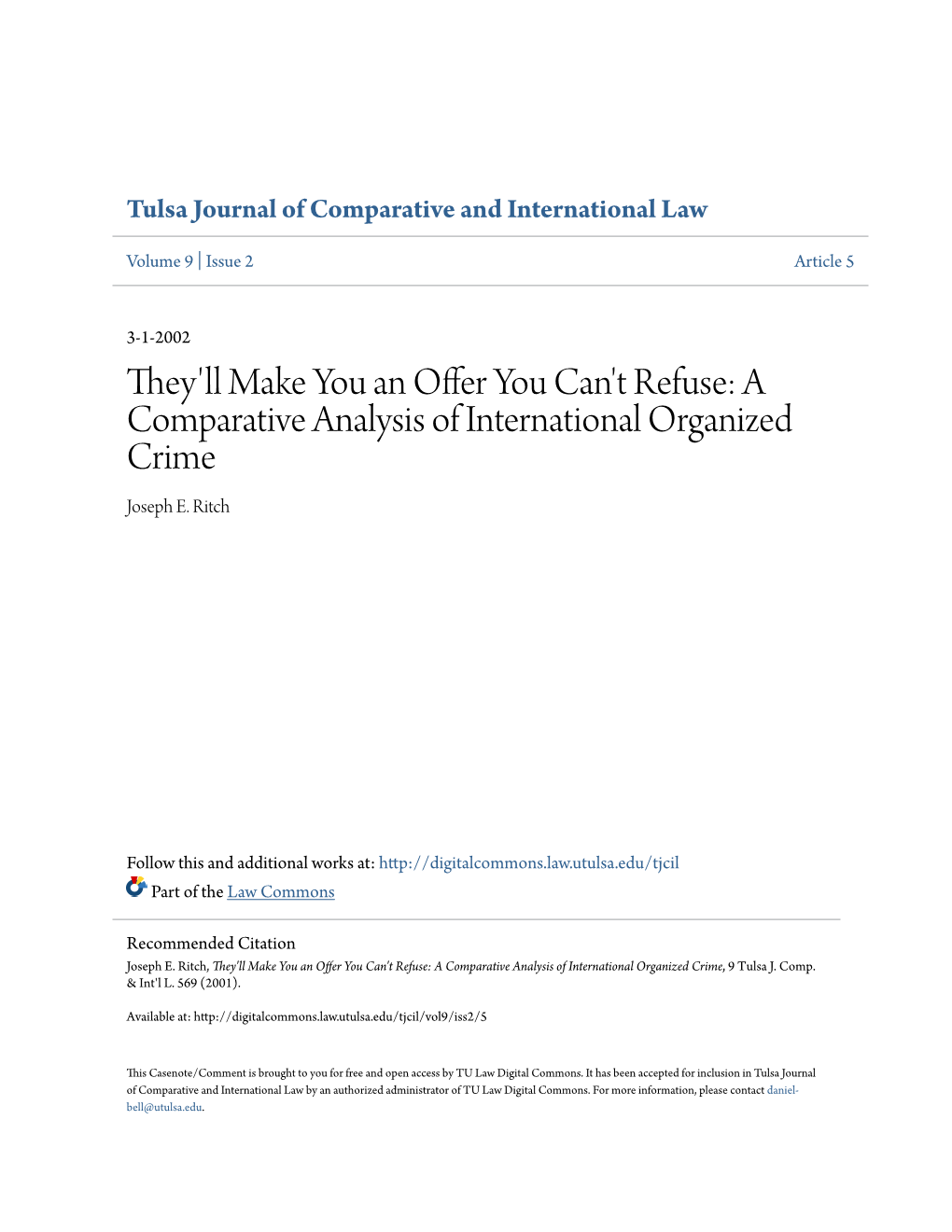 They'll Make You an Offer You Can't Refuse: a Comparative Analysis of International Organized Crime Joseph E