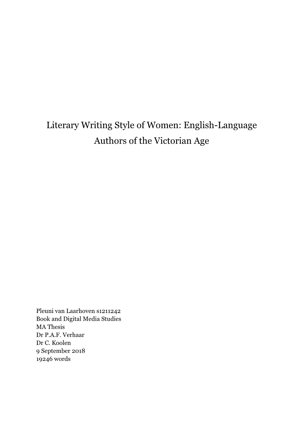 Literary Writing Style of Women: English-Language Authors of the Victorian Age