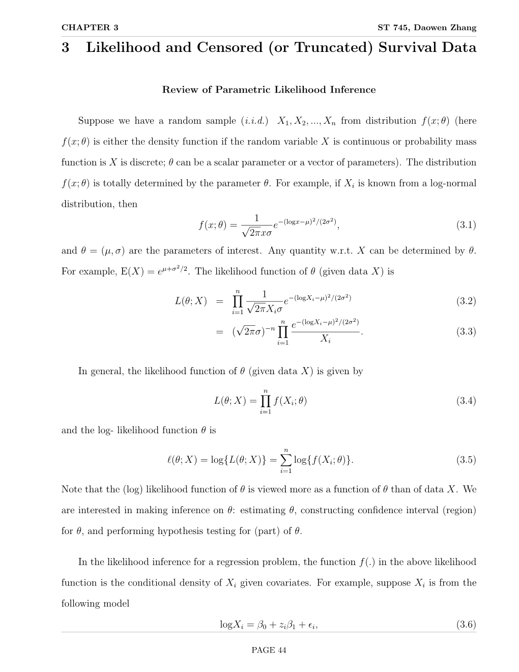 3 Likelihood and Censored (Or Truncated) Survival Data