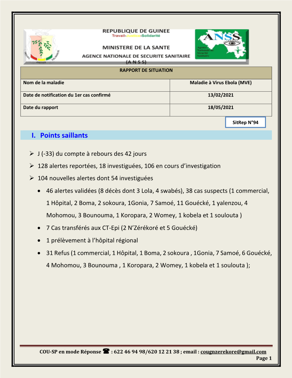 Sitrep Ndeg 94 Epidemie De