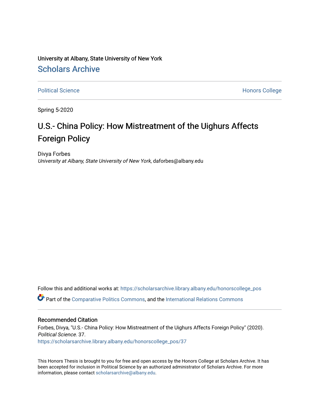 U.S.- China Policy: How Mistreatment of the Uighurs Affects Foreign Policy
