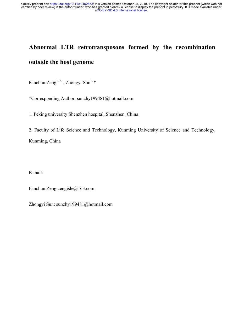 Abnormal LTR Retrotransposons Formed by the Recombination