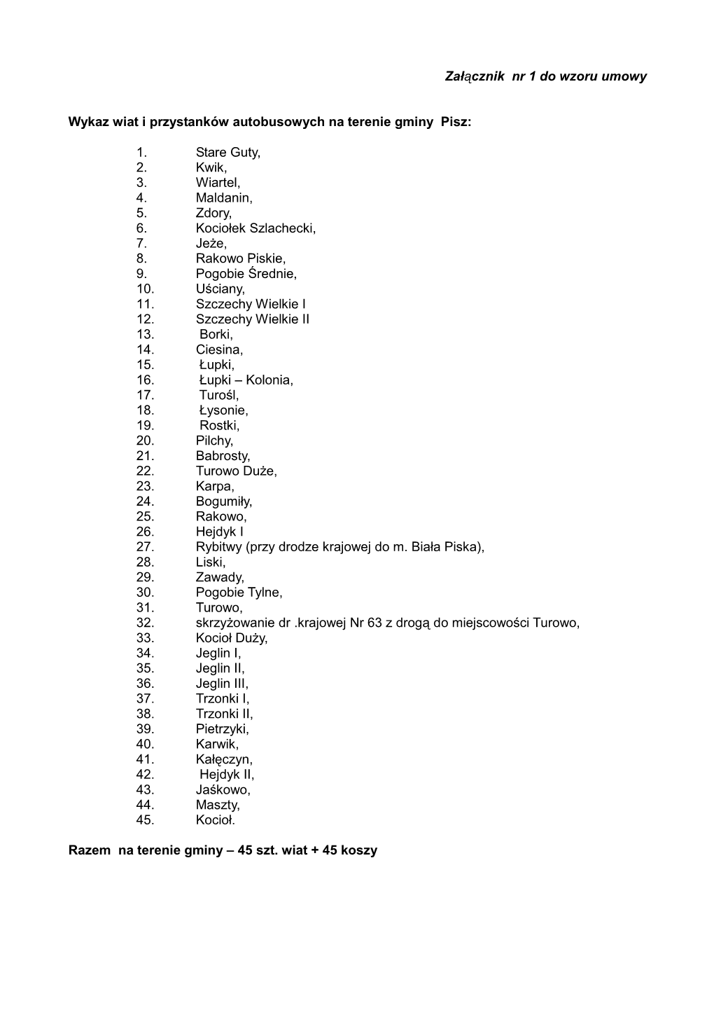 Załącznik Nr 1 Do Wzoru Umowy Wykaz Wiat I Przystanków
