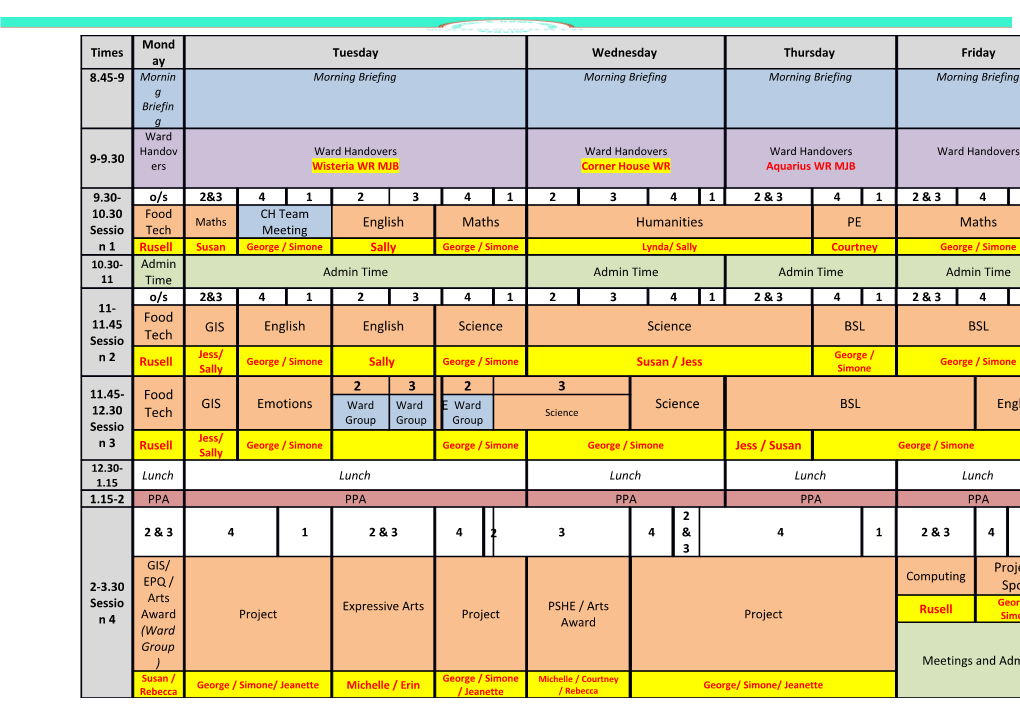 CAMHS Campus Schoolroom Timetable Summer Term 2016