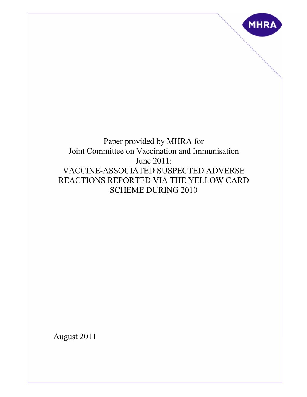 Paper Provided by MHRA for Joint Committee On