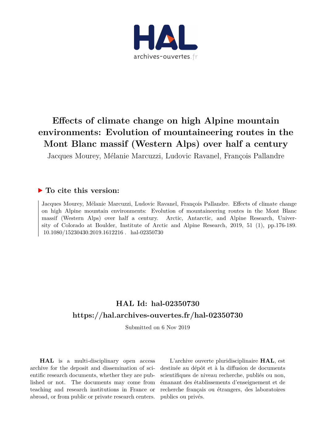 Effects of Climate Change on High Alpine