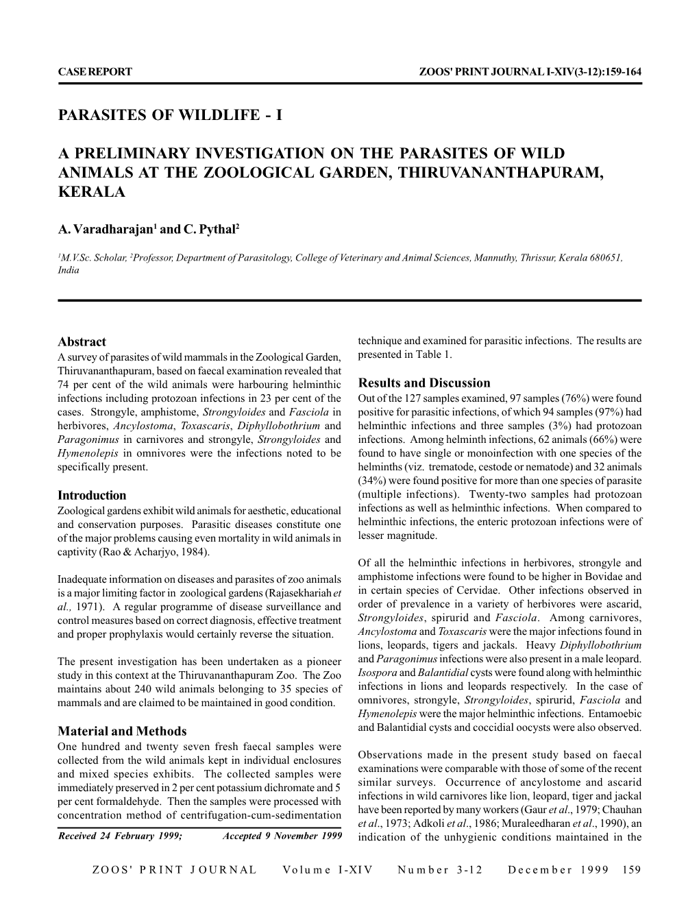 Parasites of Wildlife - I