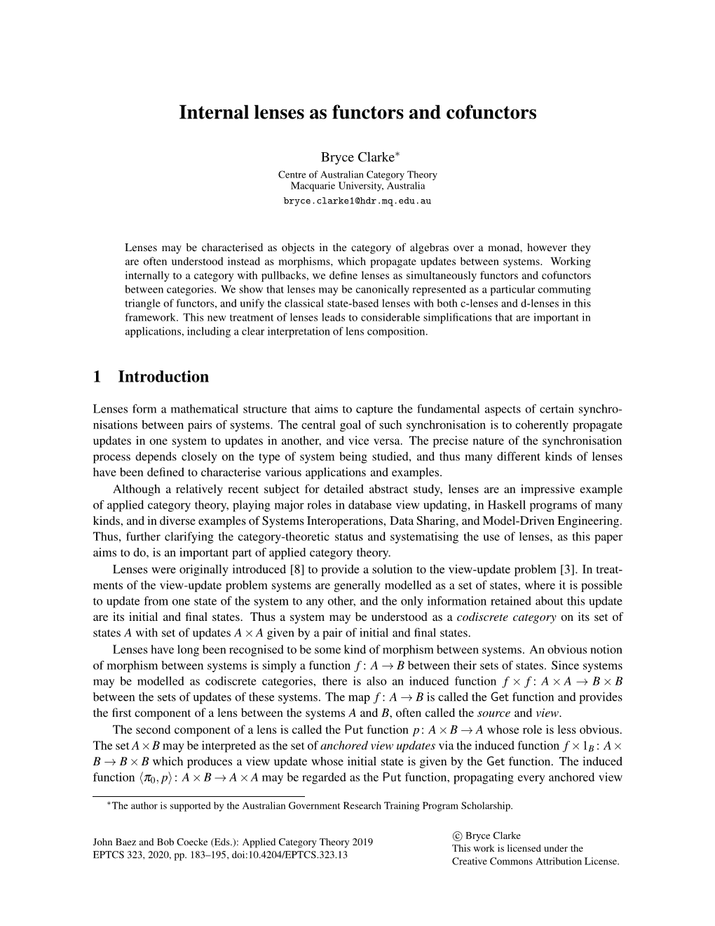 Internal Lenses As Functors and Cofunctors