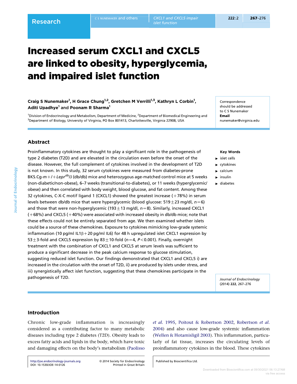 Increased Serum CXCL1 and CXCL5 Are Linked to Obesity, Hyperglycemia, and Impaired Islet Function