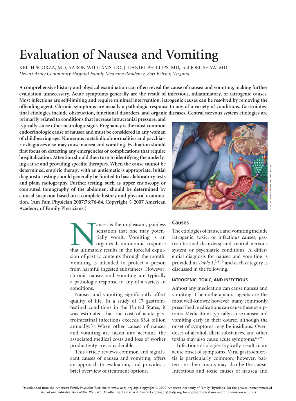 Evaluation of Nausea and Vomiting KEITH SCORZA, MD, AARON WILLIAMS, DO, J