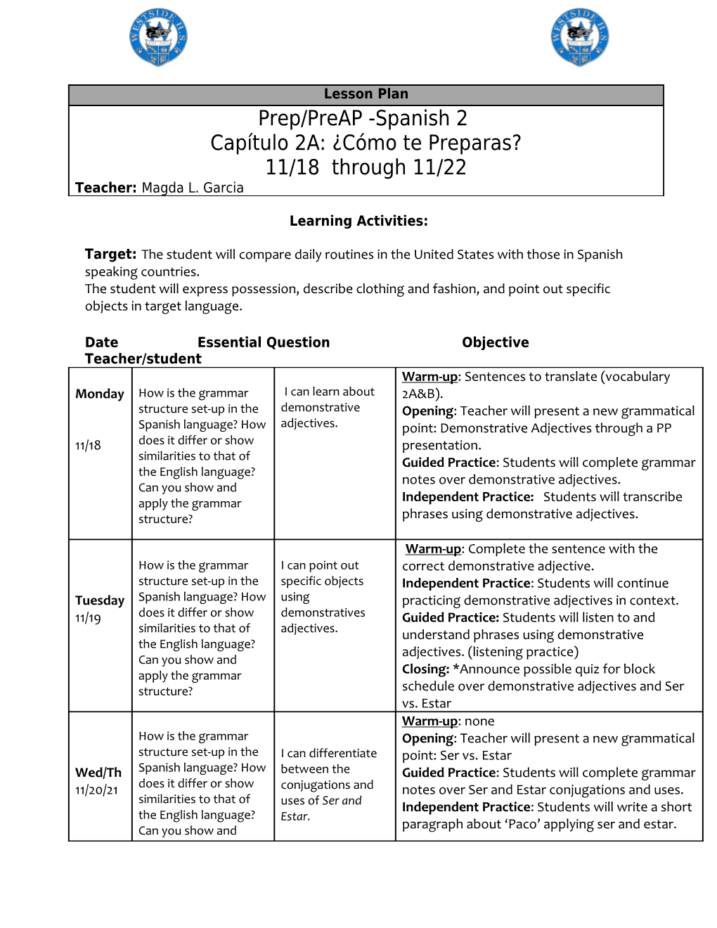 Learning Activities s1