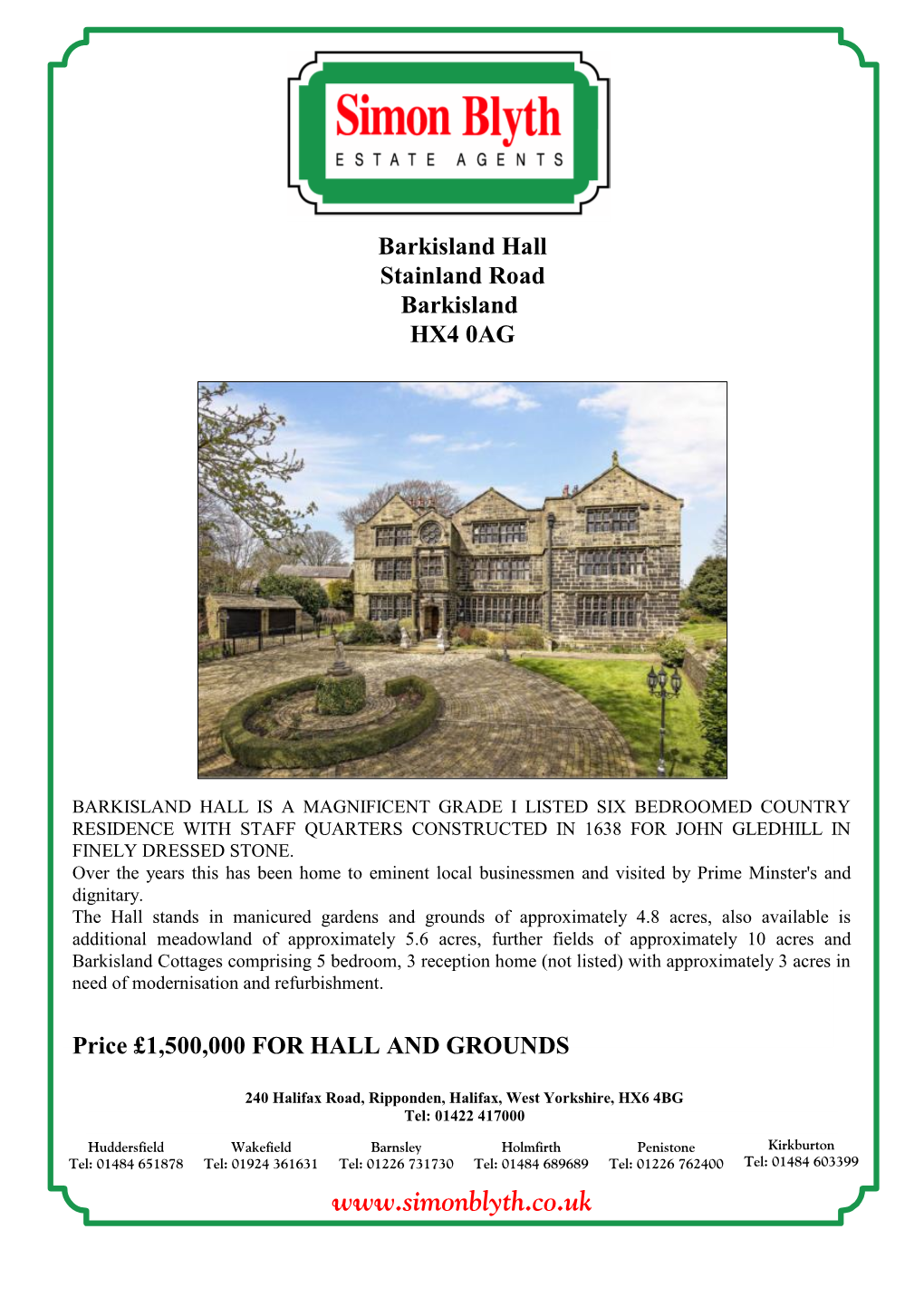 Barkisland Hall Stainland Road Barkisland HX4 0AG