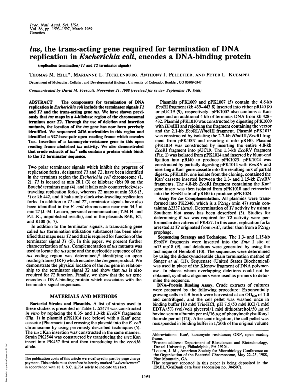 Tus, the Trans-Acting Gene Required for Termination of DNA Replication In