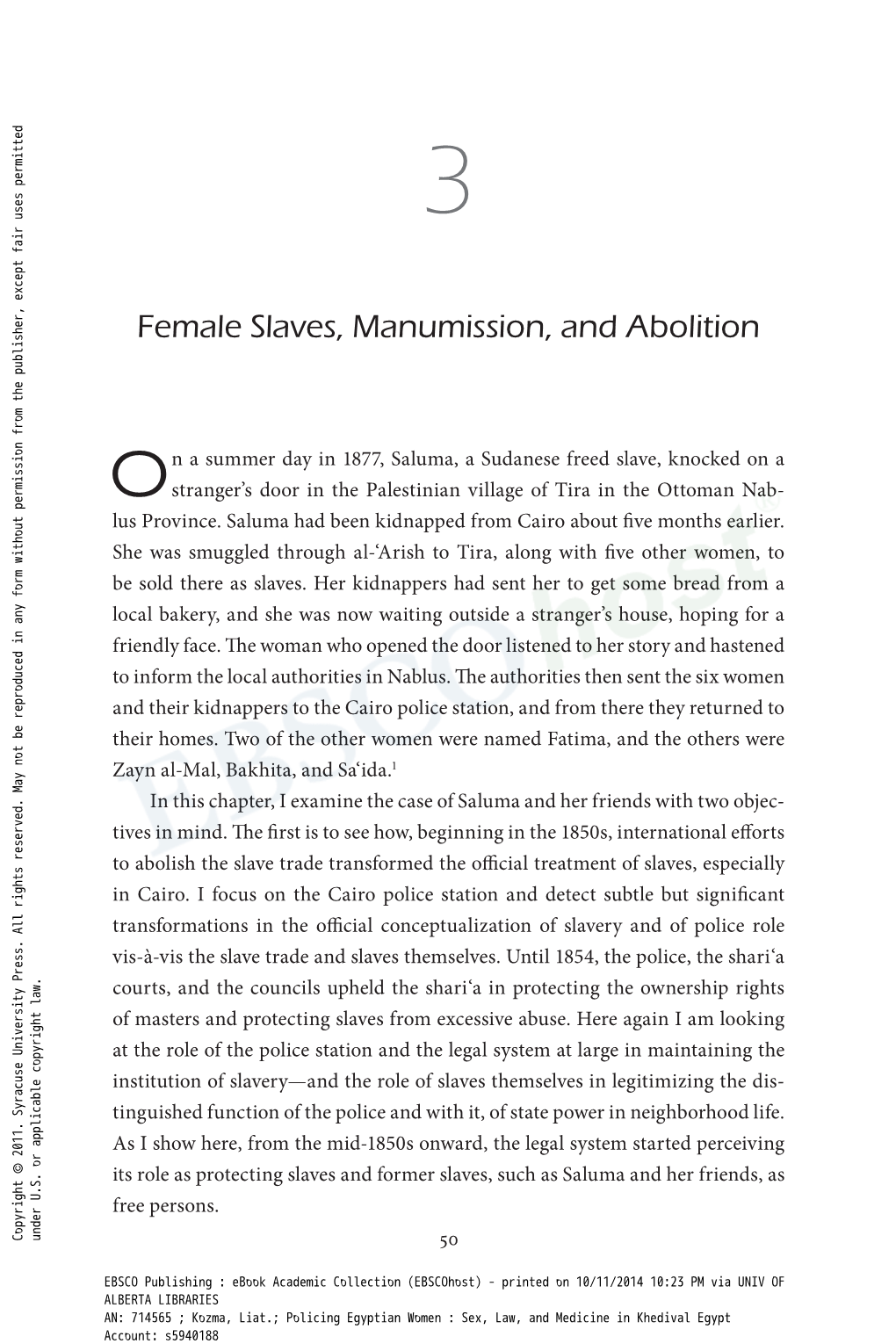 Female Slaves, Manumission, and Abolition