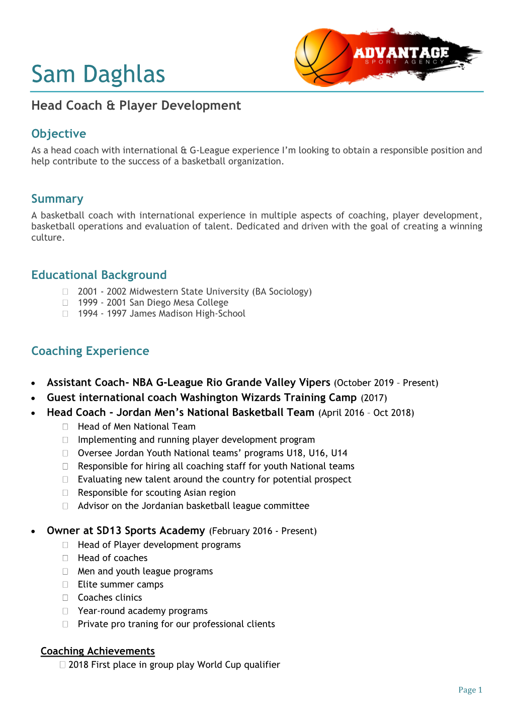 Sam Daghlas CV