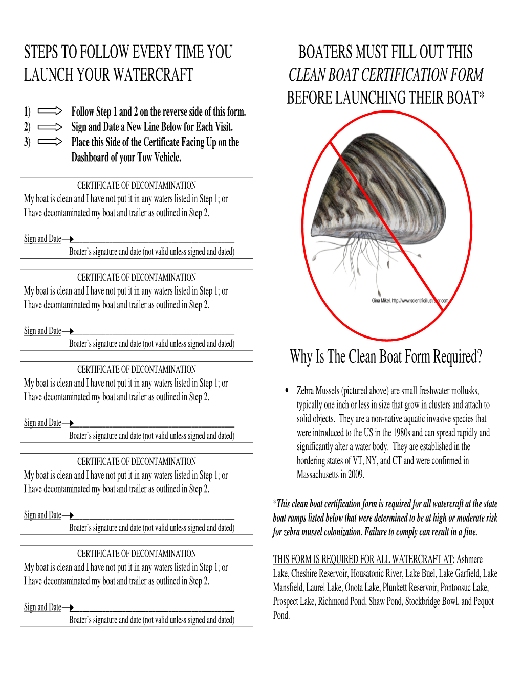 Zebra Mussel Clean Boat Certification Form