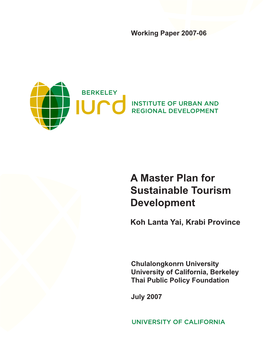 A Master Plan for Sustainable Tourism Development