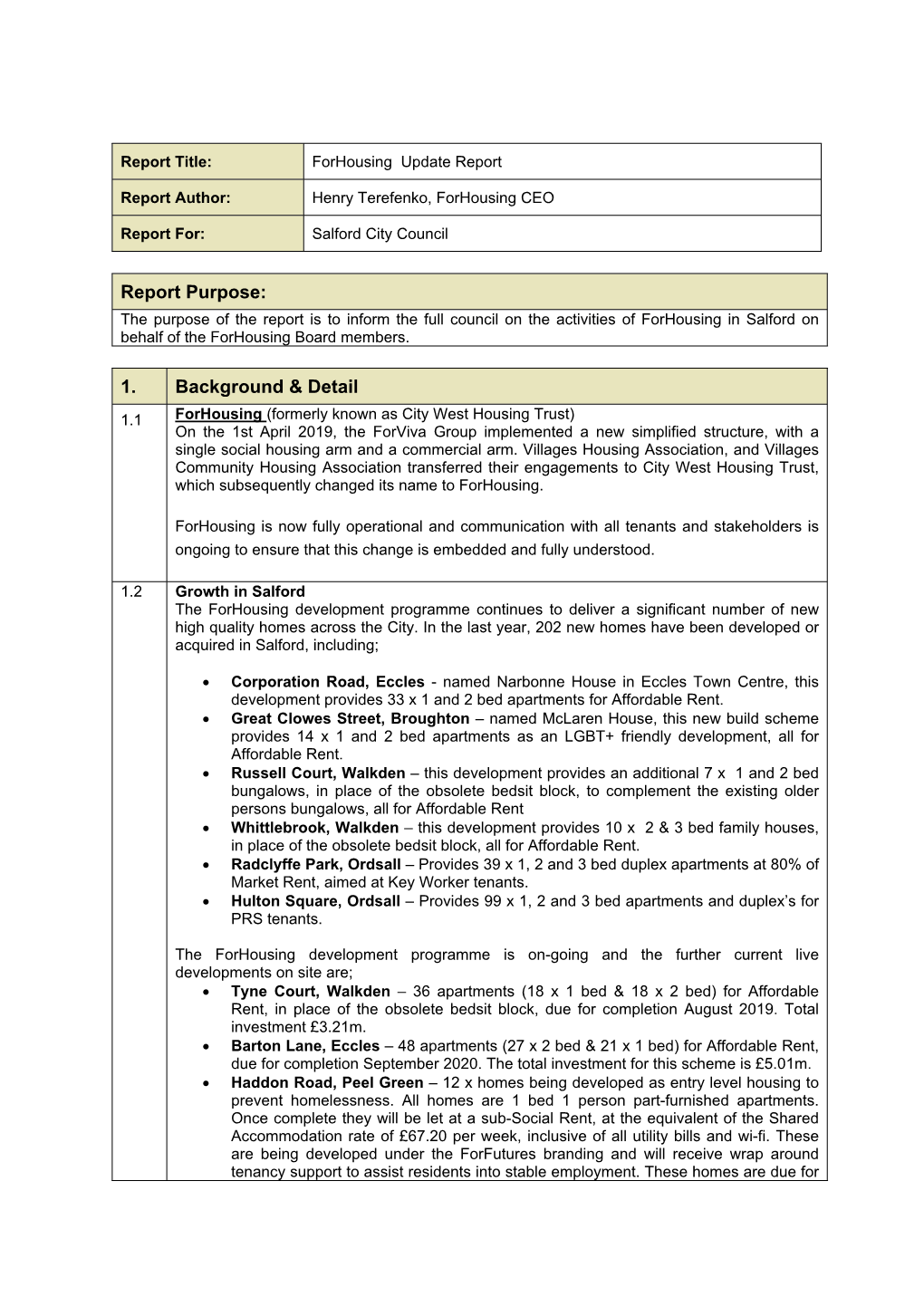 Henry Terefenko, Forhousing CEO Report