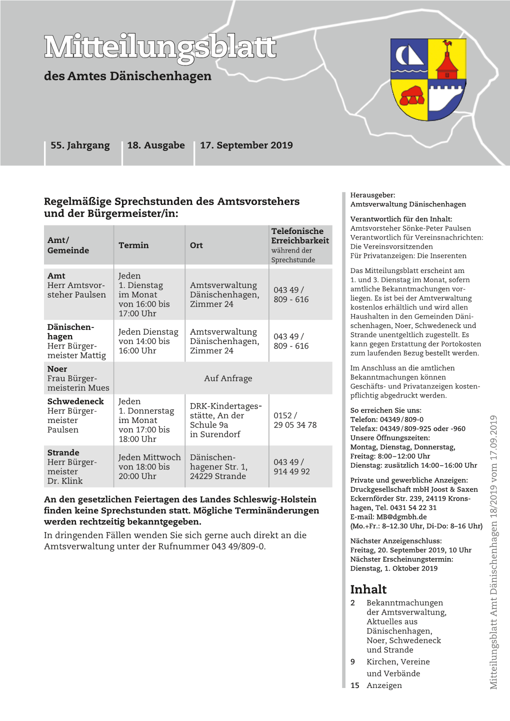 Mitteilungsblatt Amtsverwaltung Unterder­ in Dringendenfällenwendensiesichgerneauch Direktandie Werden Rechtzeitigbekanntgegeben