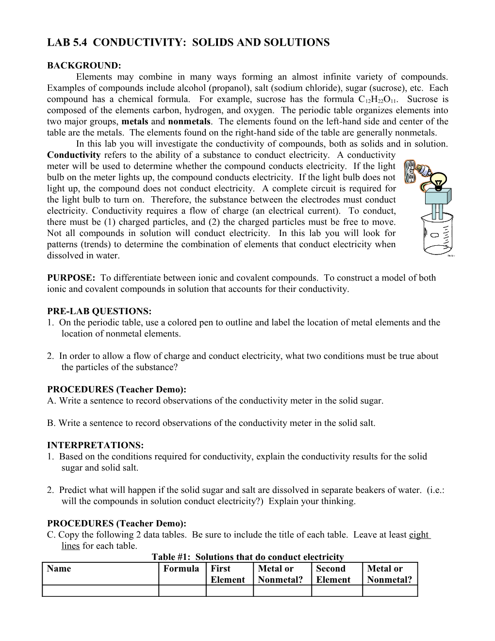 Lab 5.4 Conductivity: Solids and Solutions