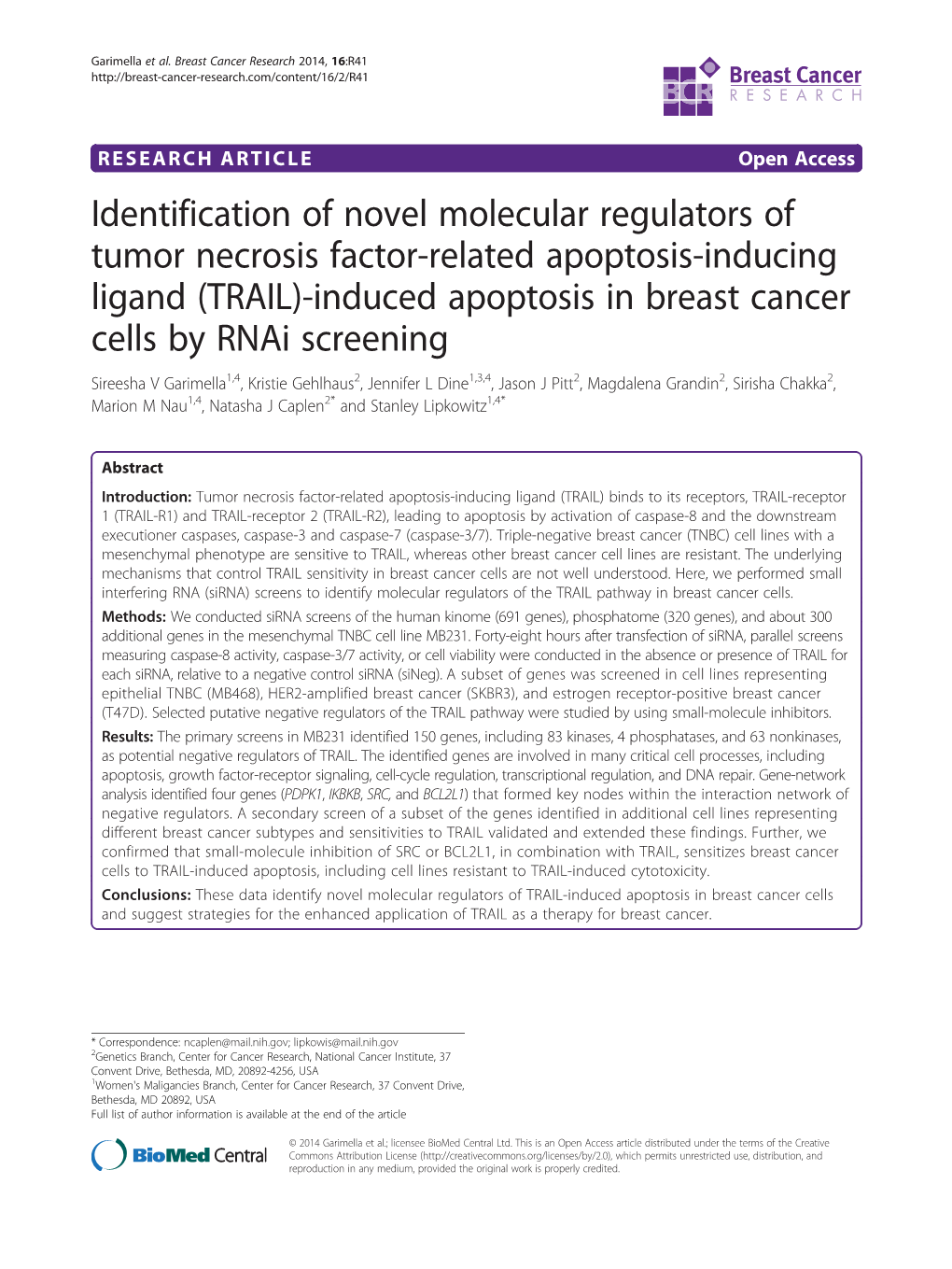 Identification of Novel Molecular Regulators of Tumor Necrosis Factor