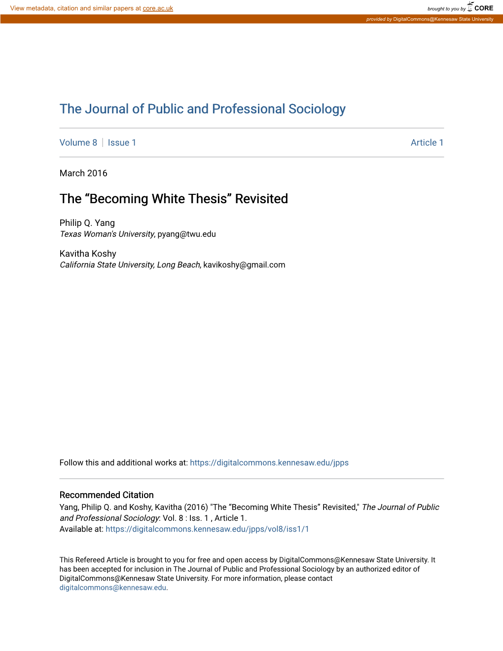 Becoming White Thesis” Revisited