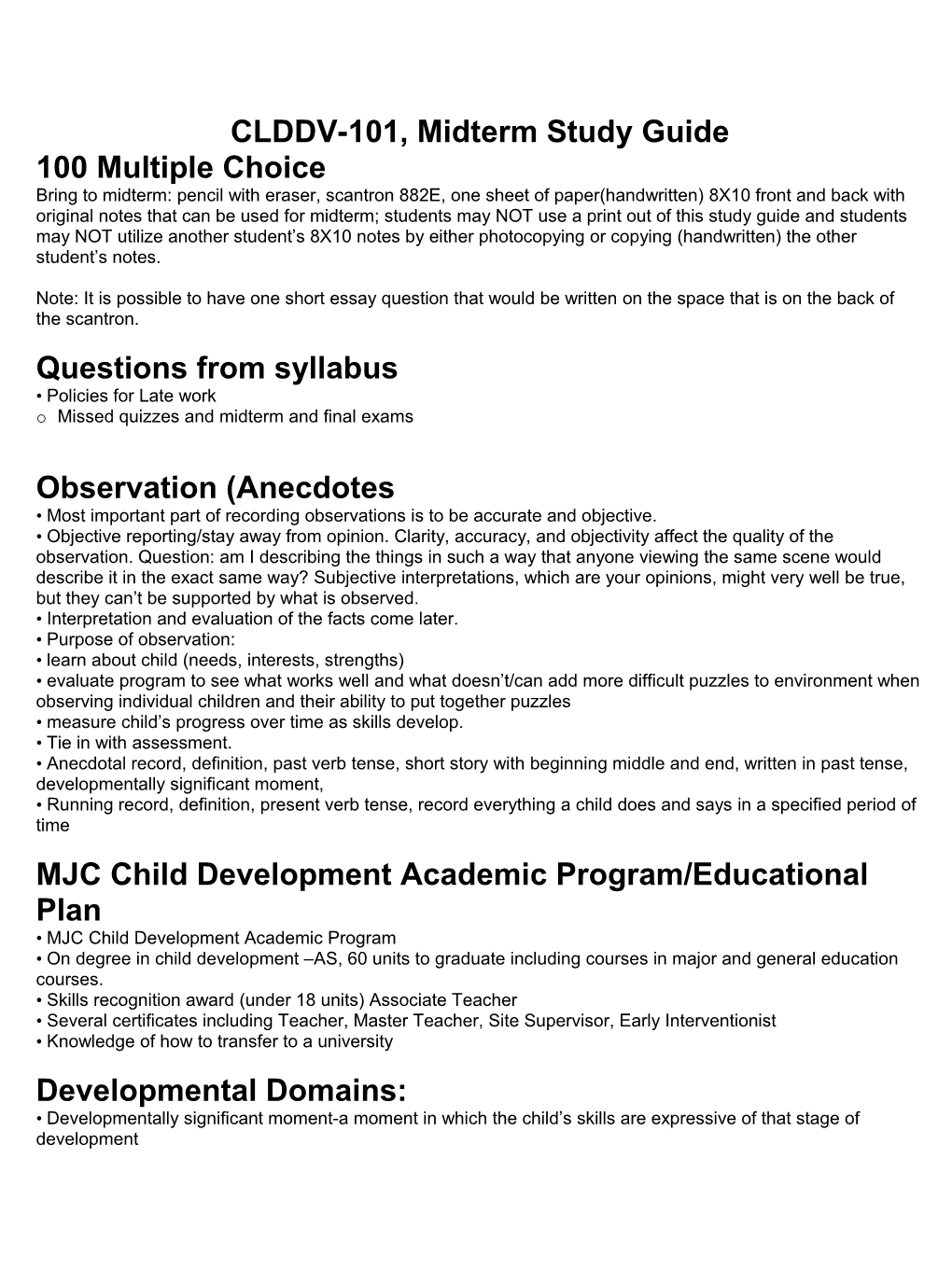 CLDDV-101, Midterm Study Guide