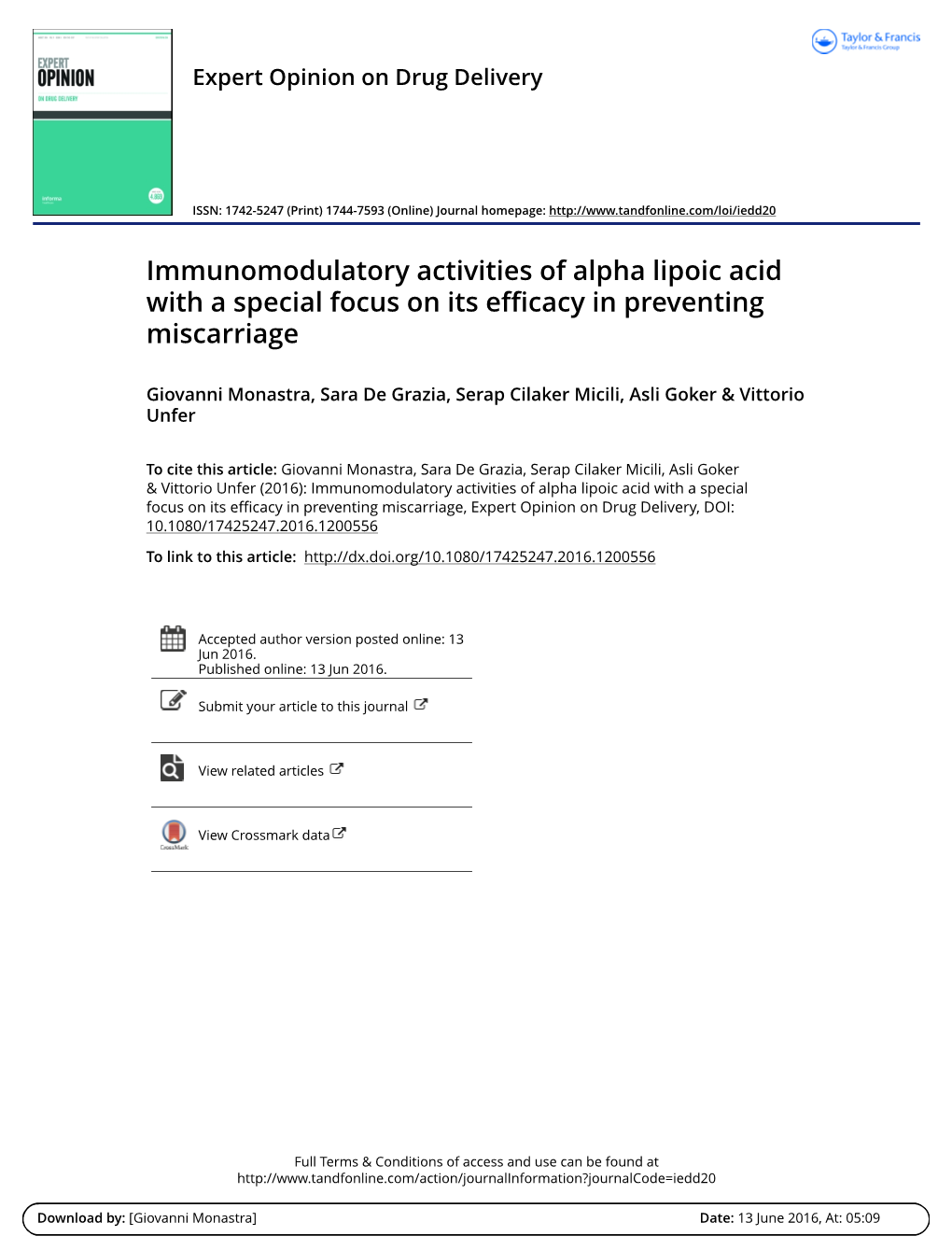 Immunomodulatory Activities of Alpha Lipoic Acid with a Special Focus on Its Efficacy in Preventing Miscarriage