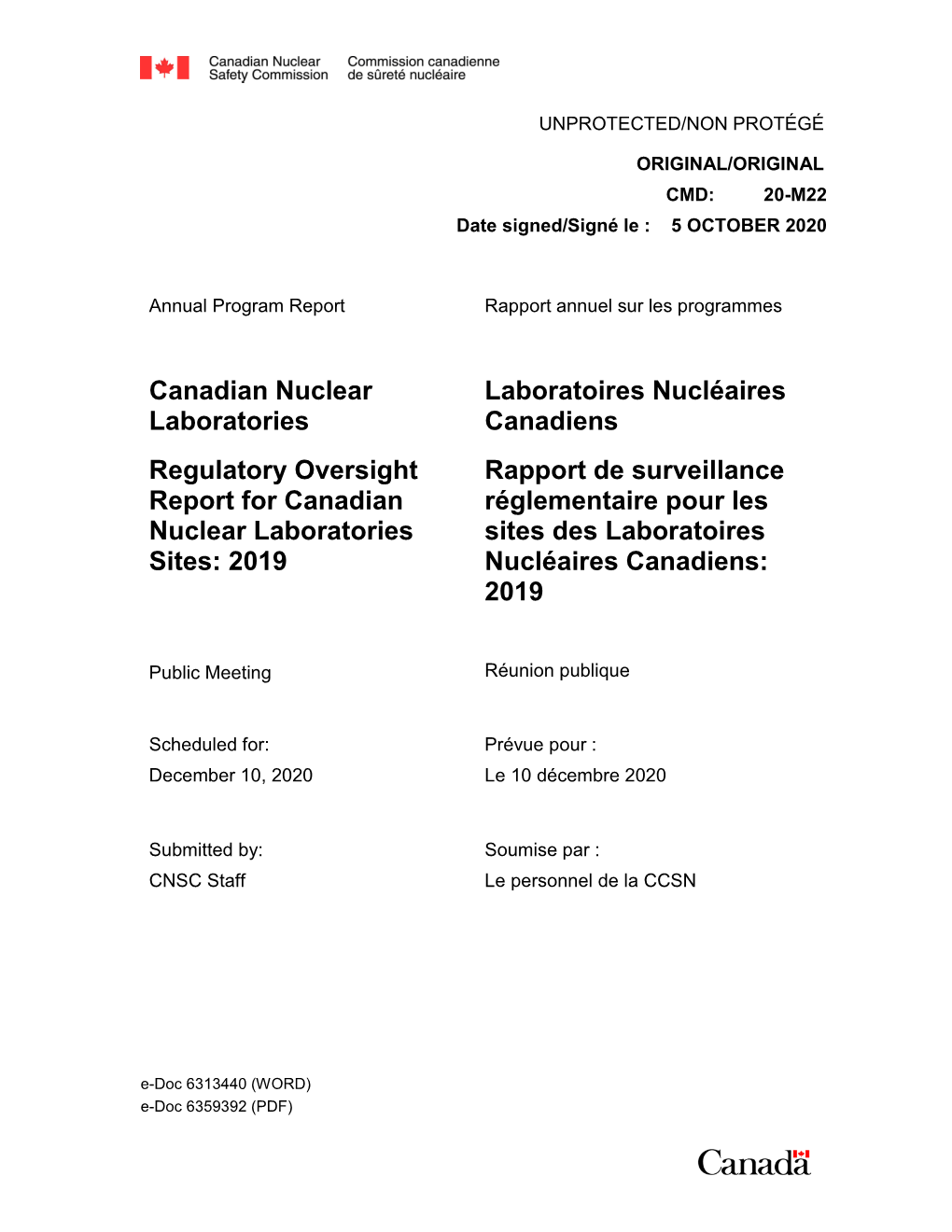 Canadian Nuclear Laboratories Regulatory Oversight Report For
