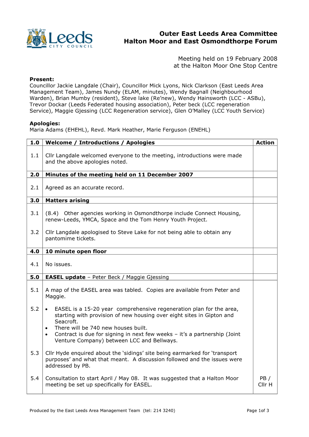 Outer East Leeds Area Committee Halton Moor and East Osmondthorpe Forum