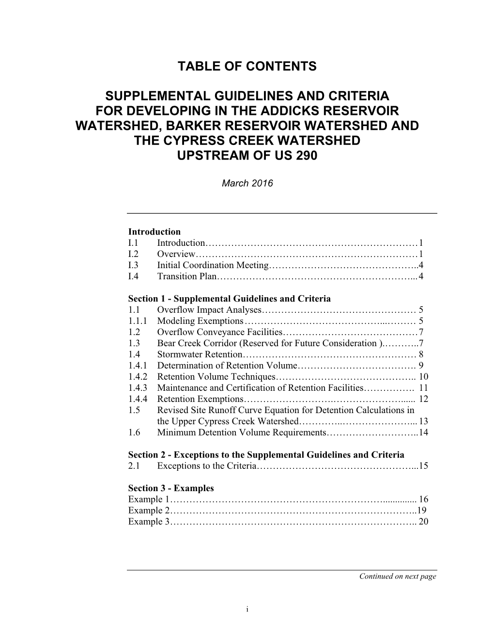 Table of Contents Supplemental Guidelines
