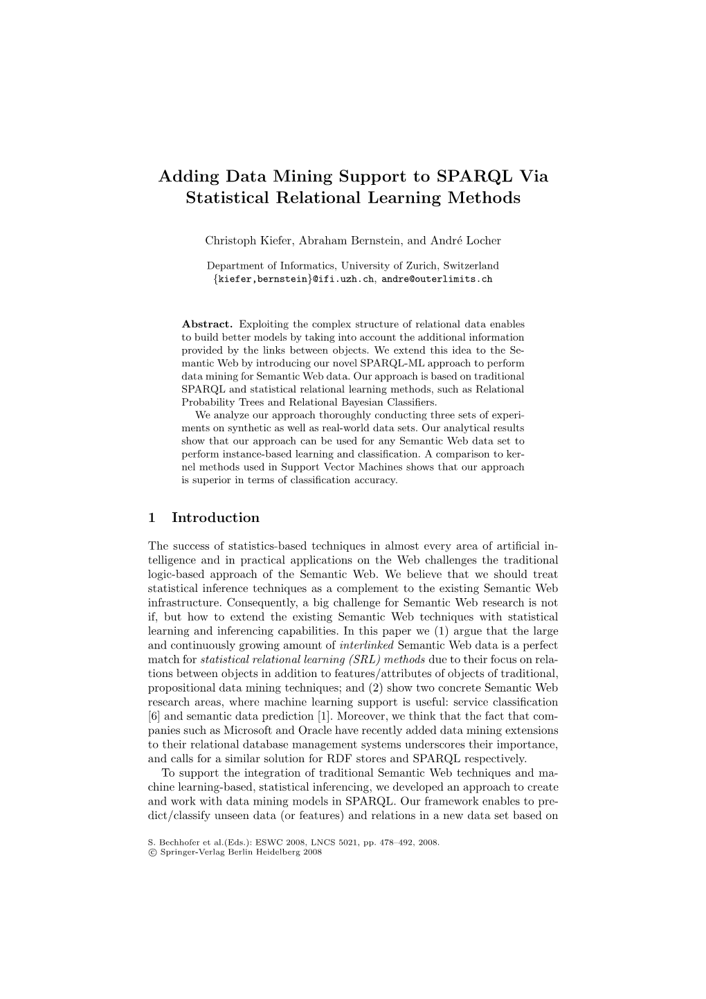 Adding Data Mining Support to SPARQL Via Statistical Relational Learning Methods