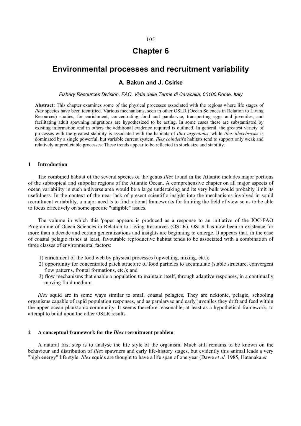 Chapter 6 Environmental Processes and Recruitment Variability