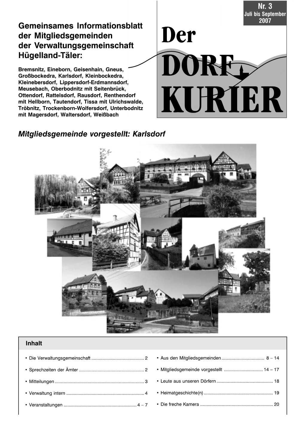 Gemeinsames Informationsblatt Der Mitgliedsgemeinden Der Verwaltungsgemeinschaft Hügelland-Täler