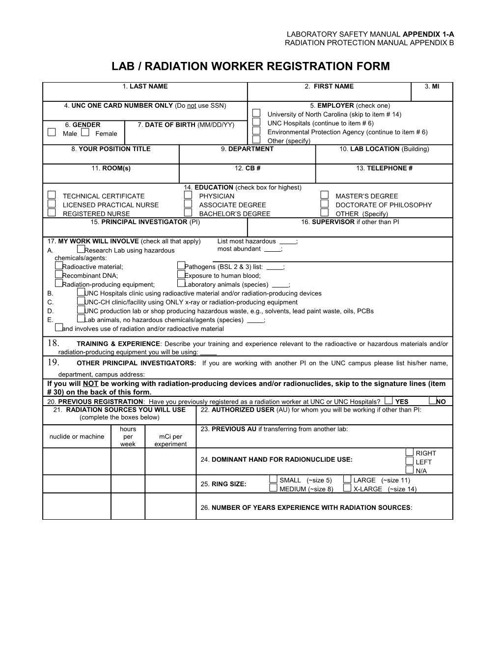 Laboratory Safety Manual Appendix I-A