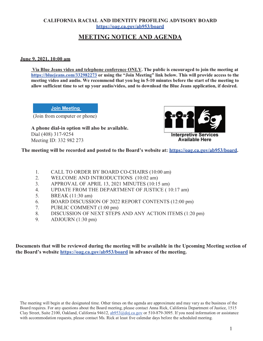 June 9, 2021 RIPA Board Meeting Materials