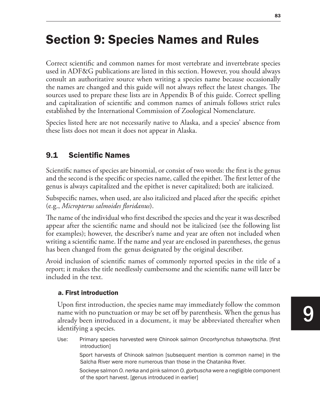 Section 9. Species Names and Rules