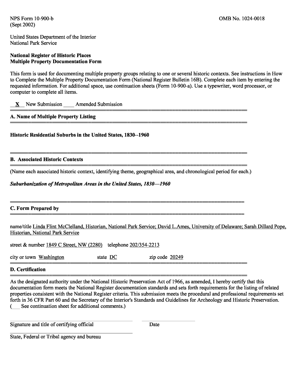 NPS Form 10-900-B OMB No. 1024-0018 (Sept 2002)