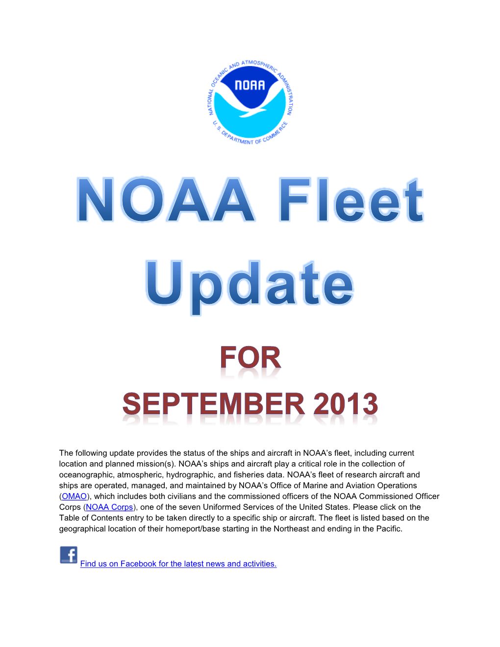 NOAA FLEET UPDATE – September 2013