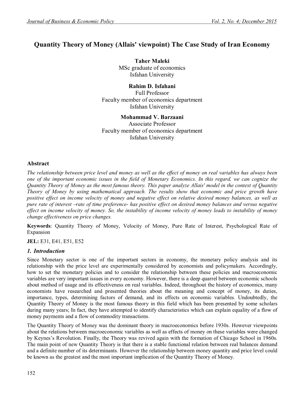 Quantity Theory of Money (Allais' Viewpoint) the Case Study of Iran Economy