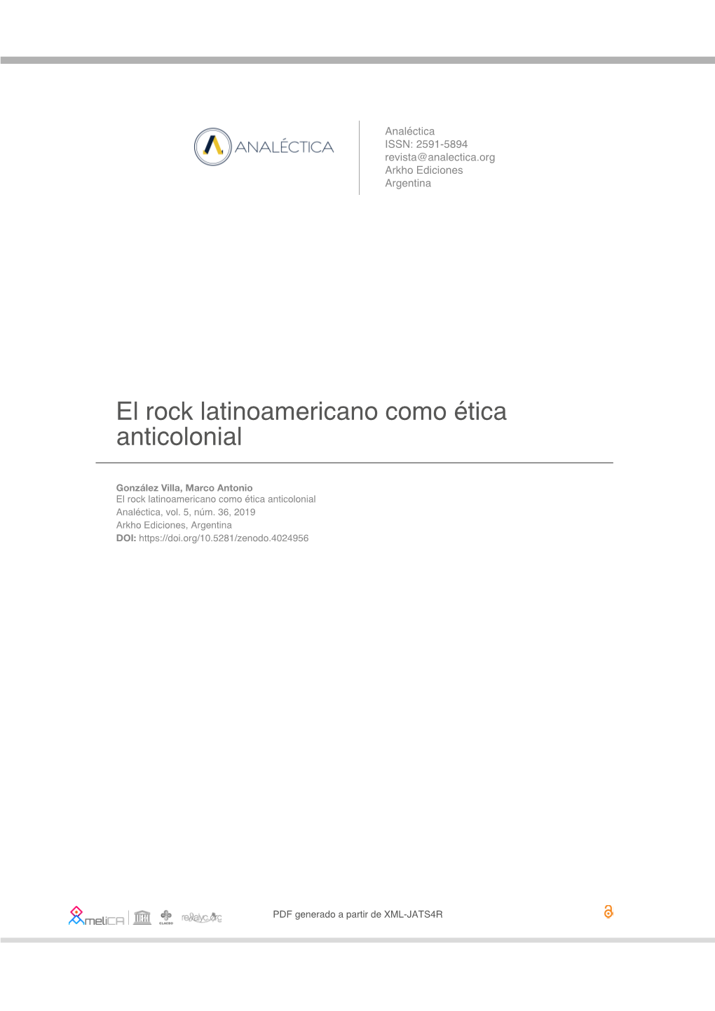 El Rock Latinoamericano Como Ética Anticolonial