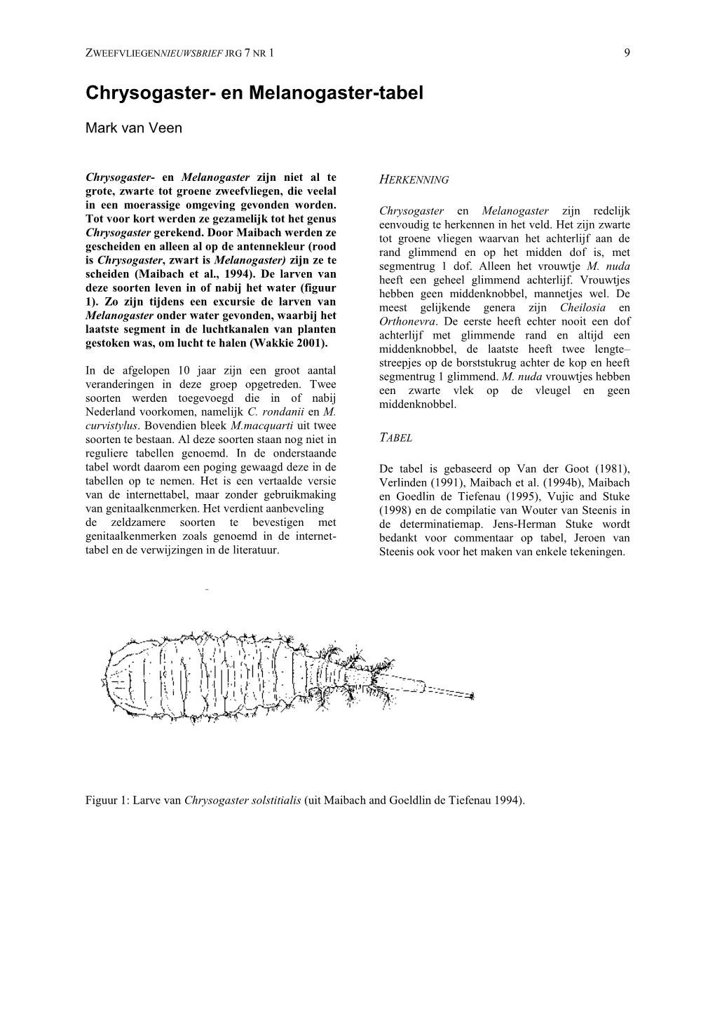 Chrysogaster- En Melanogaster-Tabel