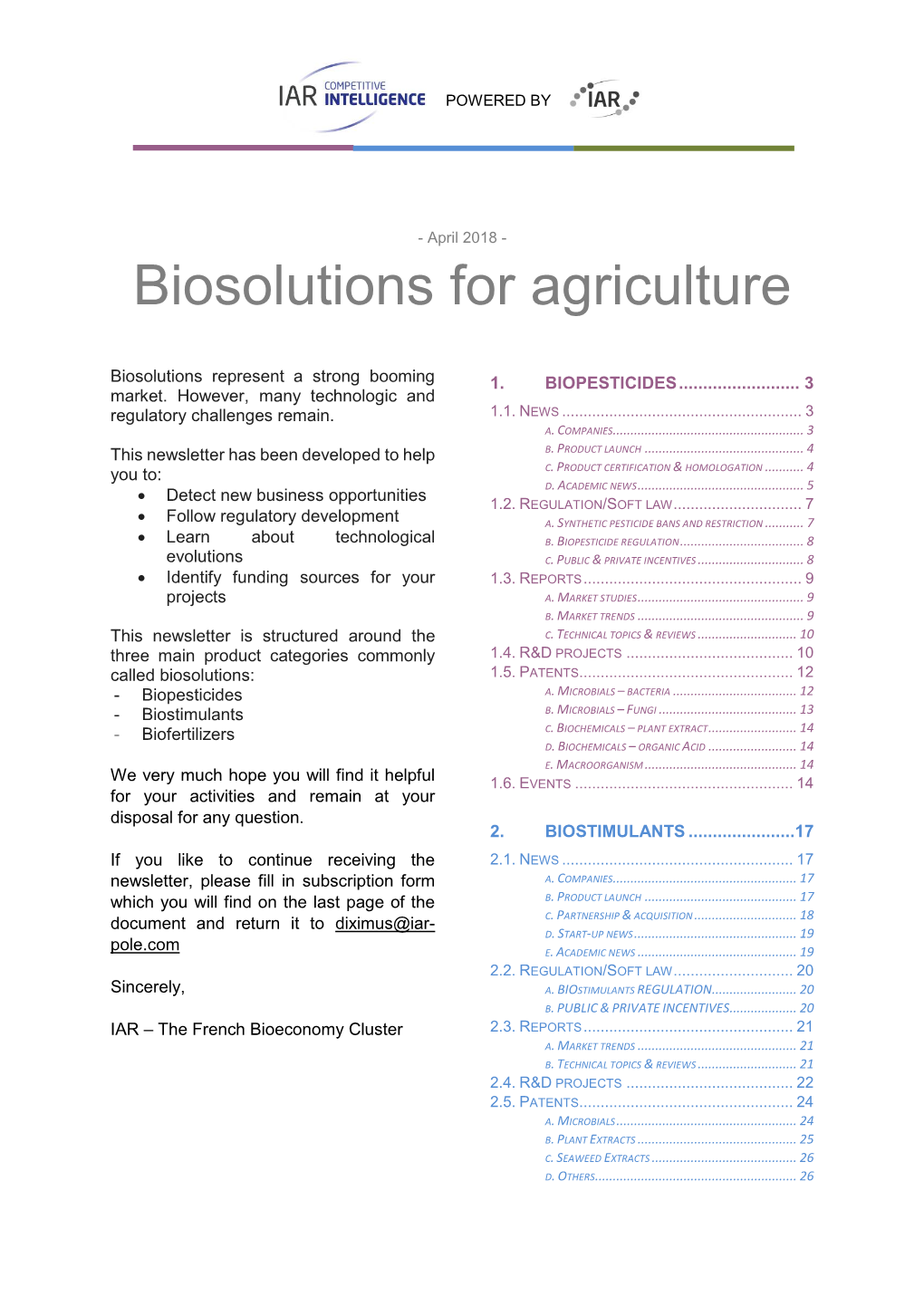 Biosolutions for Agriculture