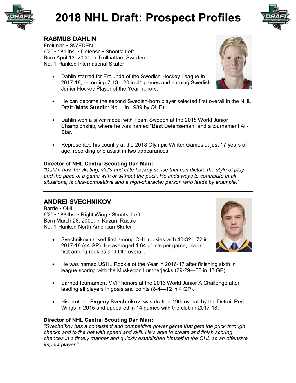 2018 NHL Draft: Prospect Profiles