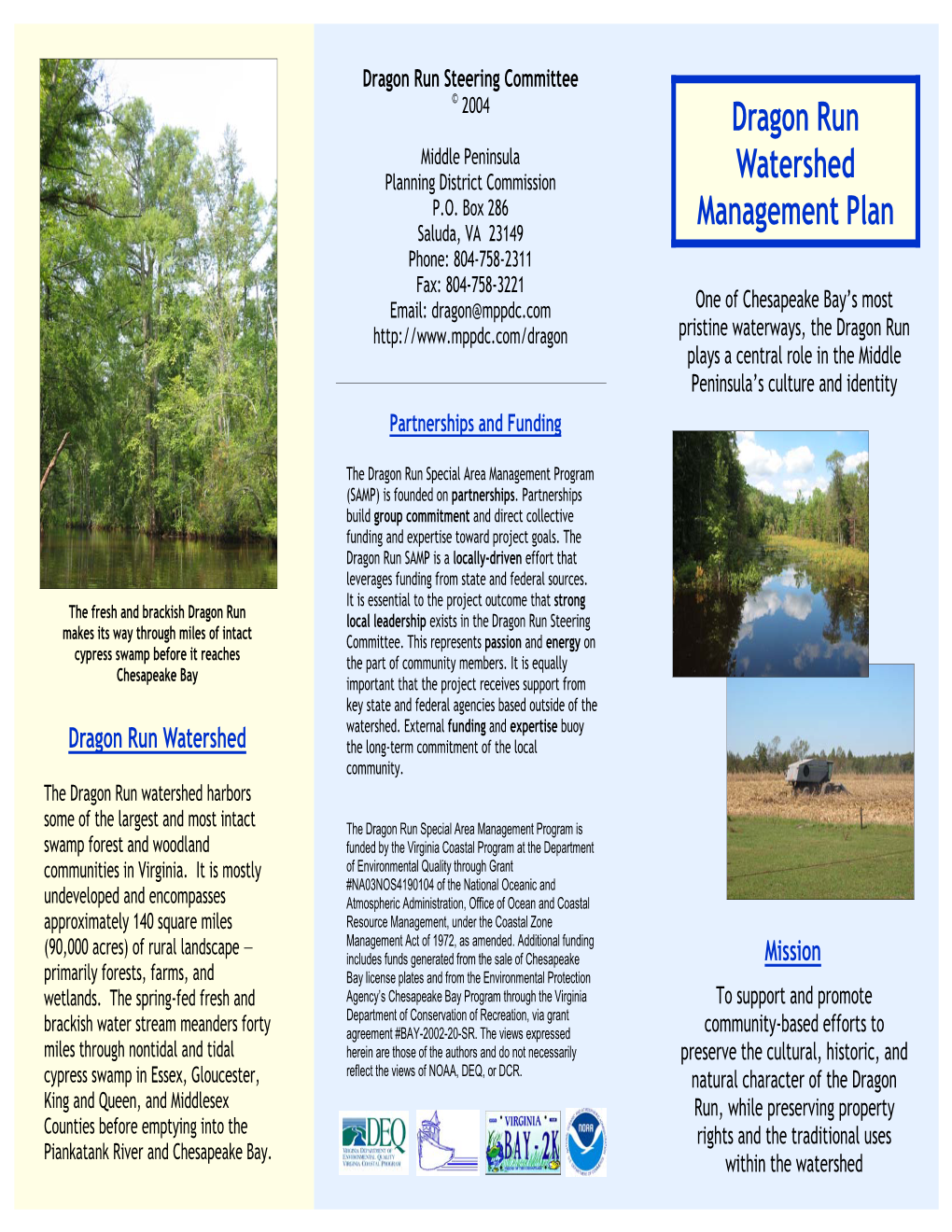 Dragon Run Watershed Management Plan Brochure