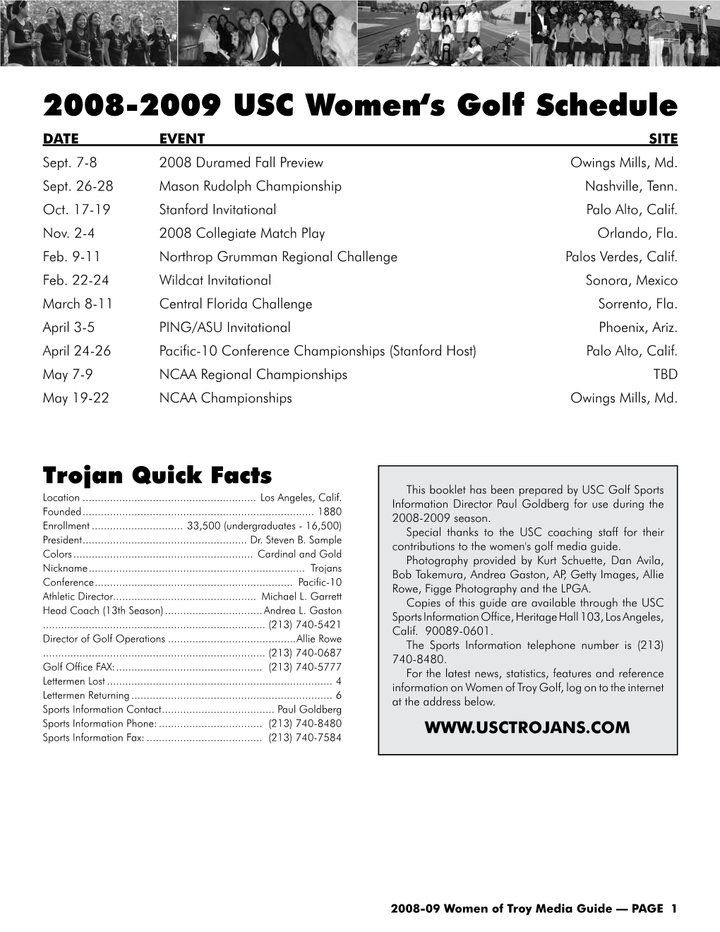 2008-2009 USC Women's Golf Schedule