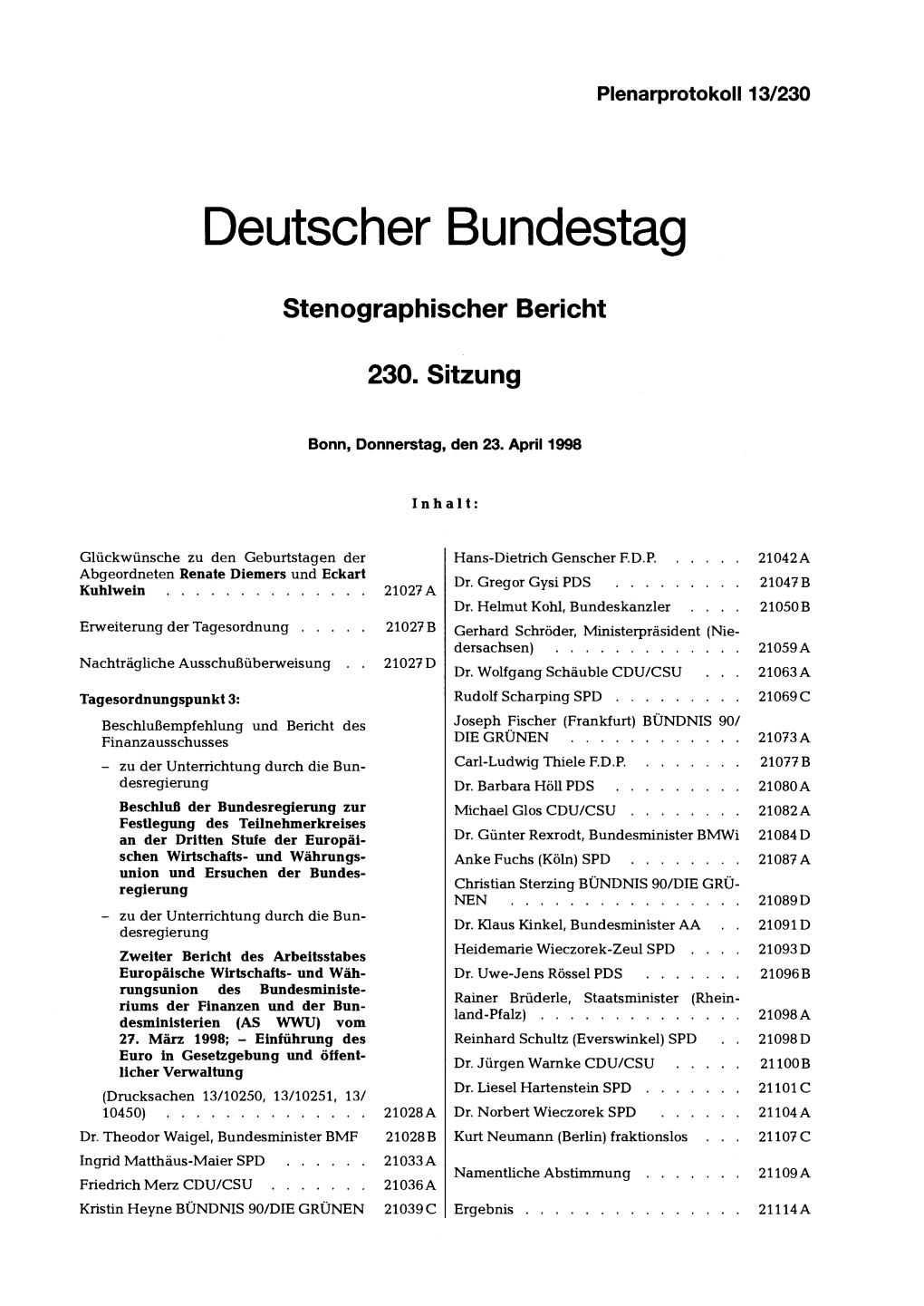 Stenographischer Bericht 230. Sitzung